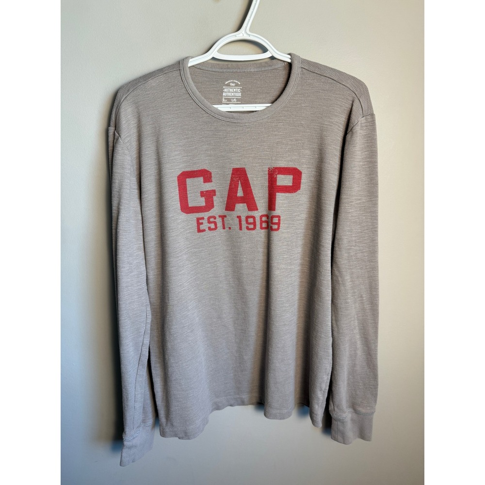 Gap Mens Grey Thermal Shark Skin Long Sleeve Shirt L Gorpcore Casual Basic
